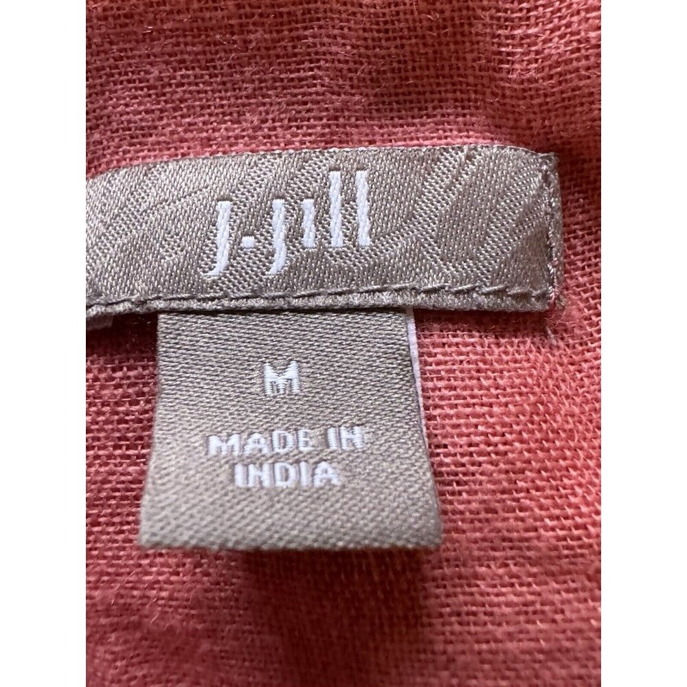 J Jill Sz M Womens Linen Button Down Tunic Top Coarl Pink Shirt Tuxedo Front - Picture 3 of 16